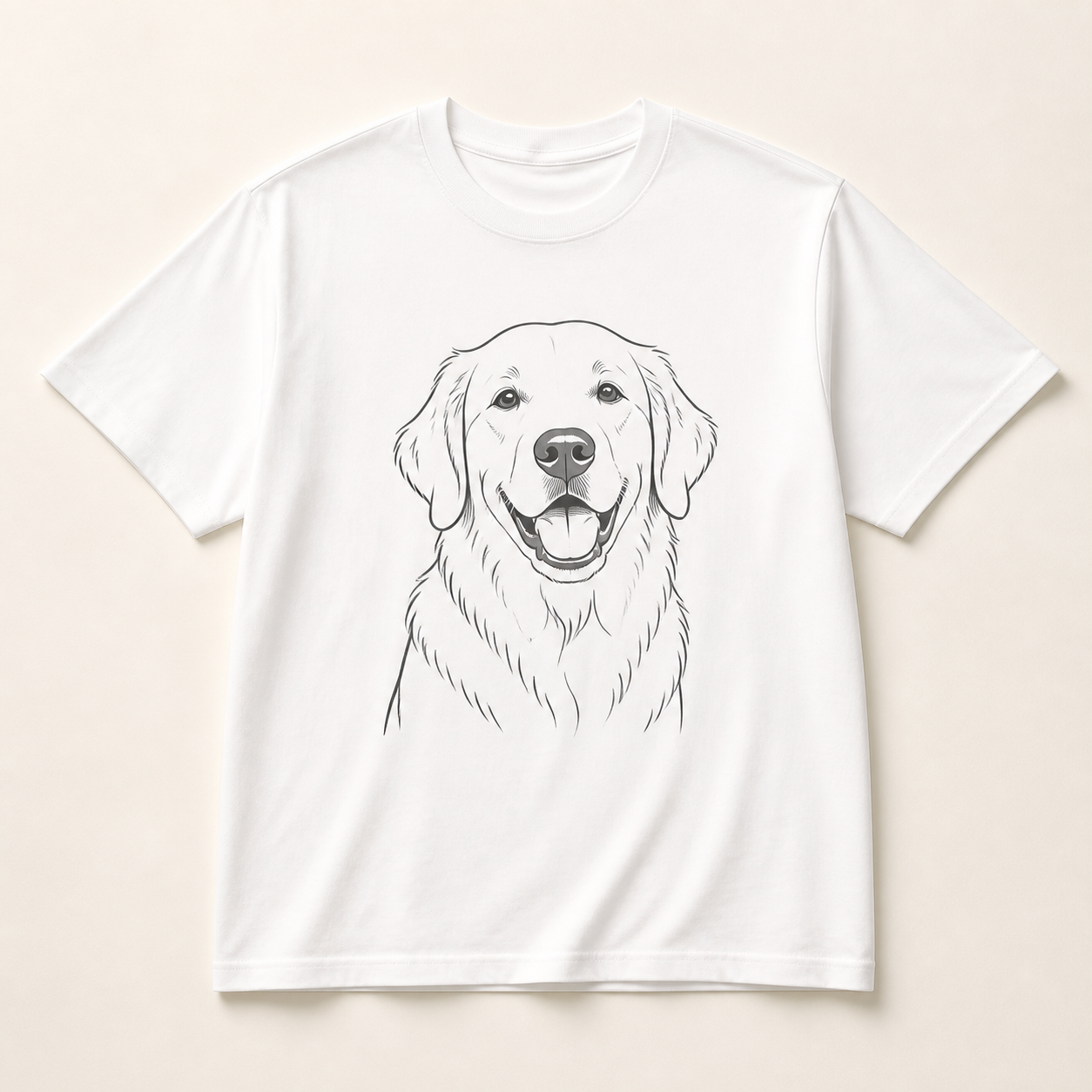 White custom pet line art T-shirt with golden retriever portrait