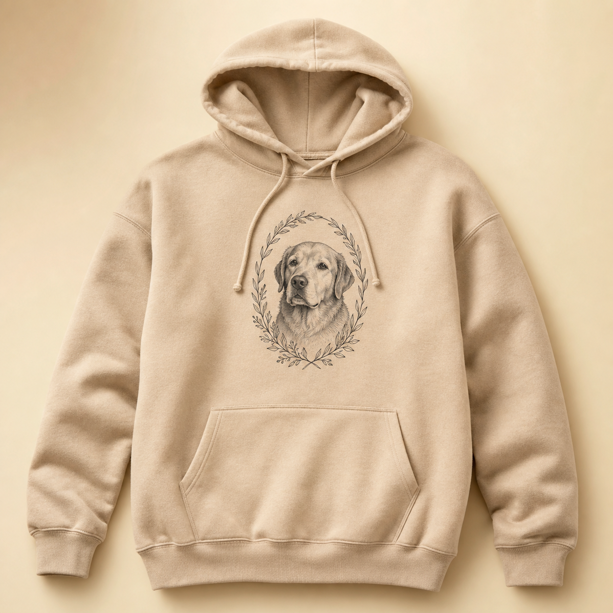 Sand personalized pet memorial hoodie with botanical portrait