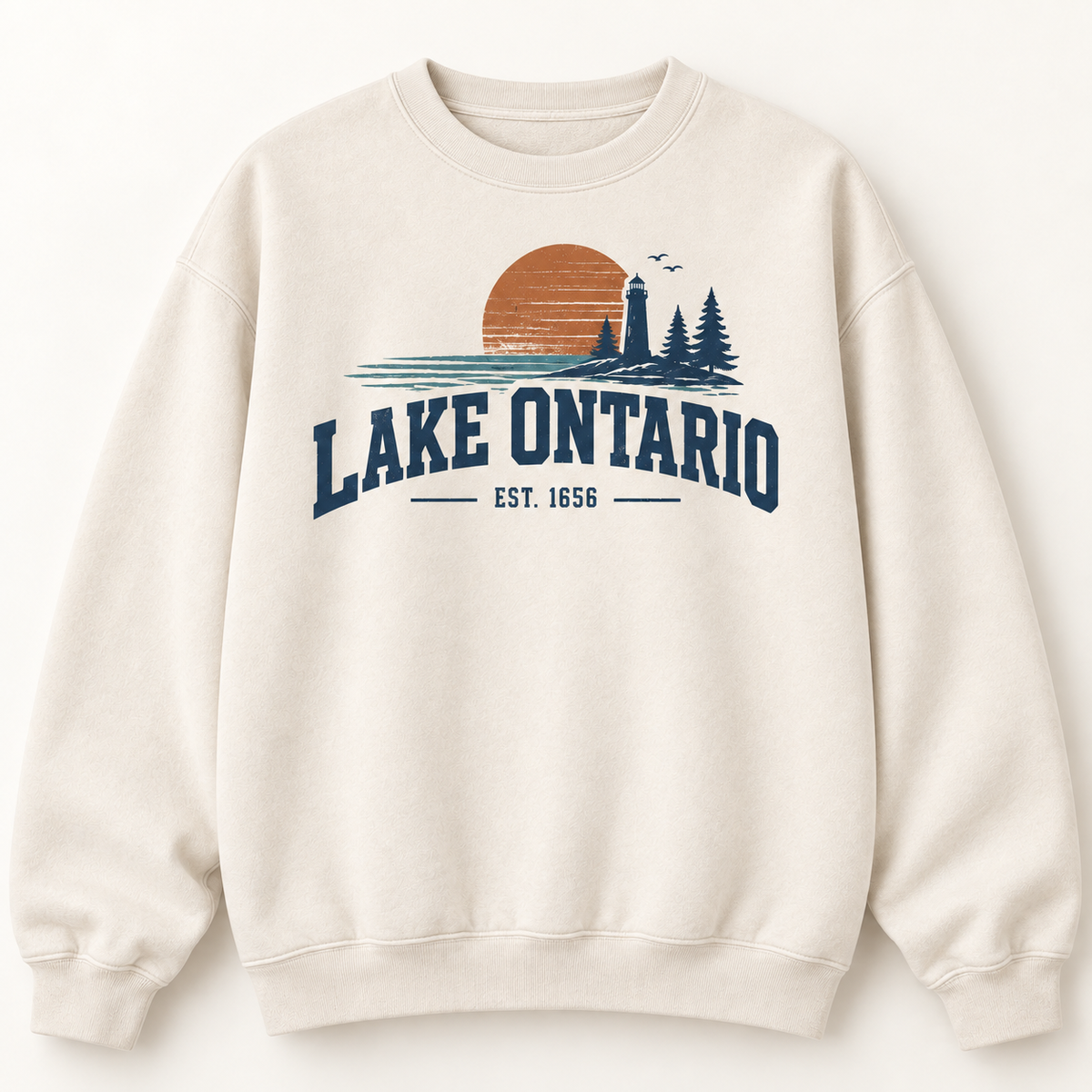 Lake Ontario EST. 1656 Vintage Unisex Sweatshirt — Ivory — front view