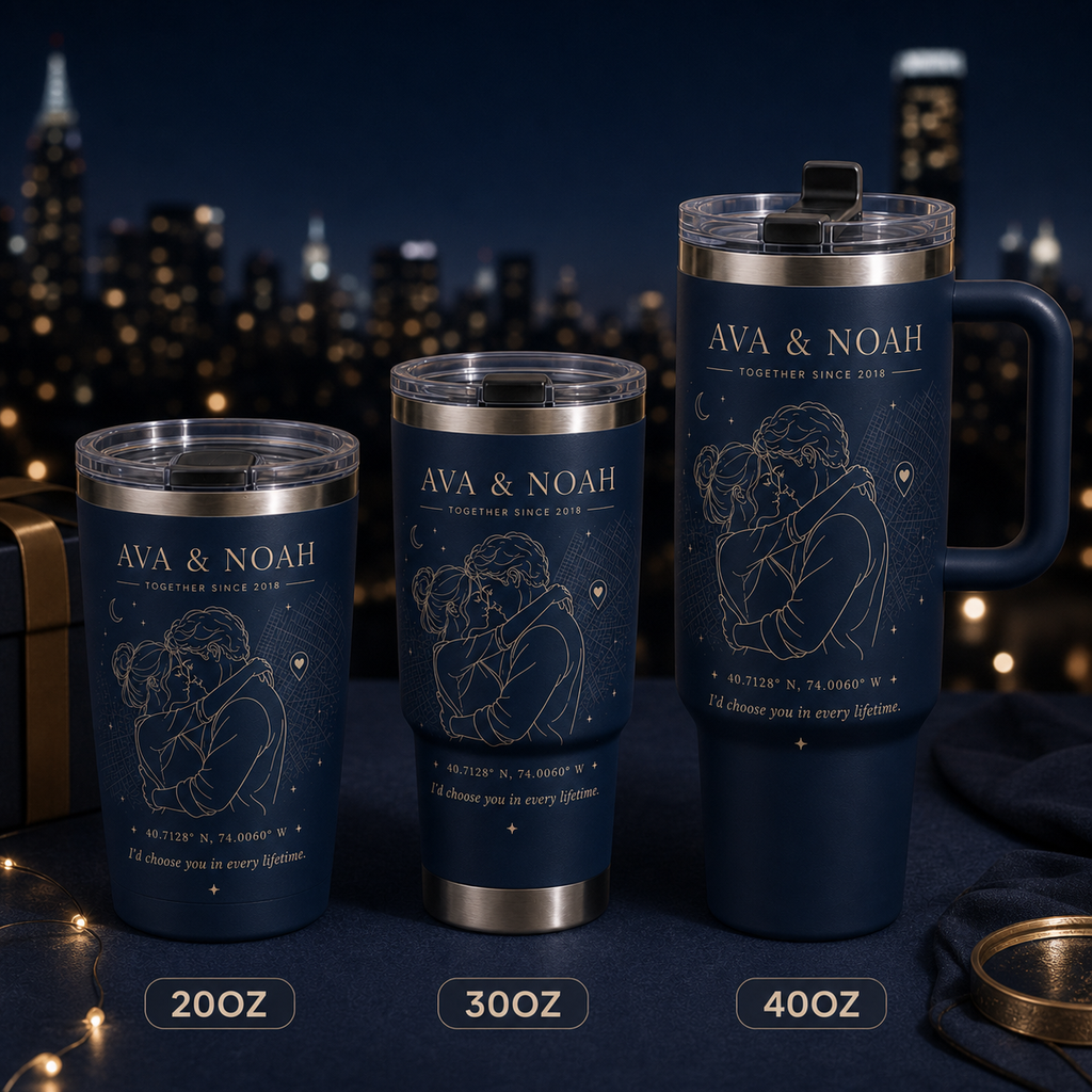 Personalized Where Our Story Began Photo Map Tumbler - size lineup
