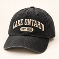 Lake Ontario EST. 1656 Vintage Embroidered Cap — Washed Black — front view