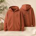 Terracotta zip-up hoodie with custom pet line art
