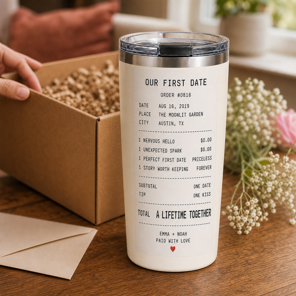 Personalized first date receipt tumbler anniversary gift lifestyle image
