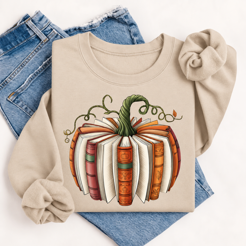 Book Pumpkin Fall Reading Unisex Sweatshirt — Sand — front view