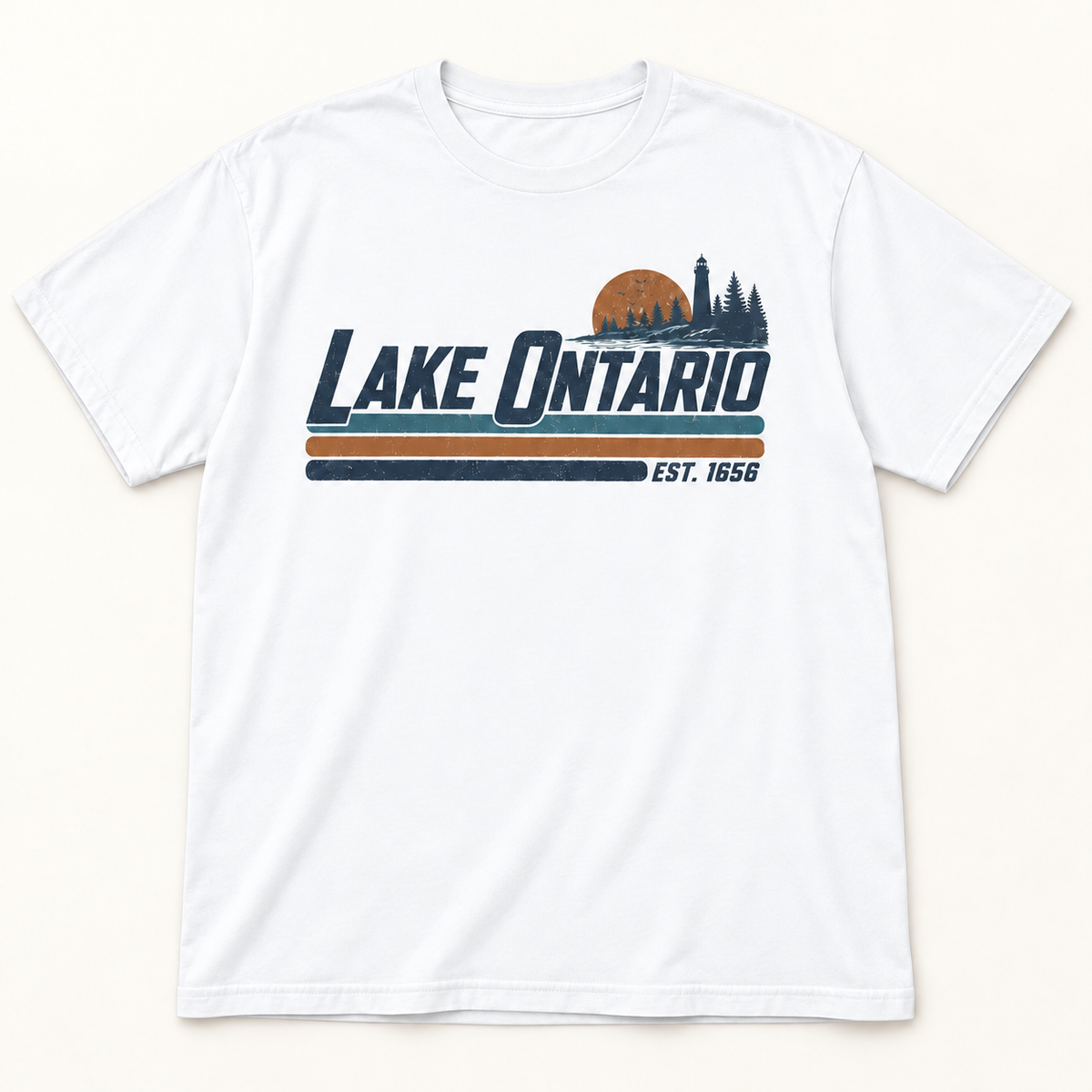 Lake Ontario EST. 1656 Vintage Unisex T-Shirt — White — front view