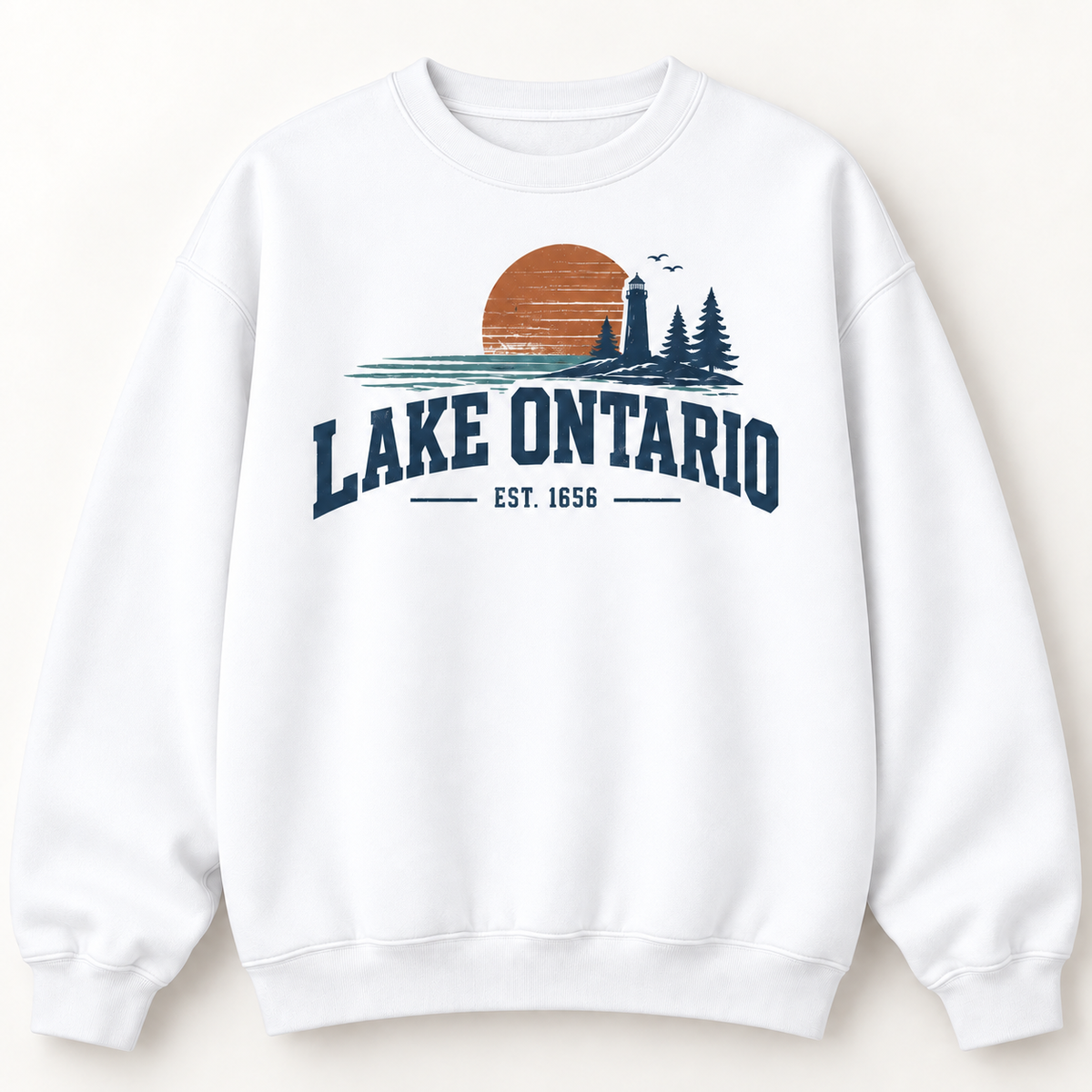 Lake Ontario EST. 1656 Vintage Unisex Sweatshirt — White — front view