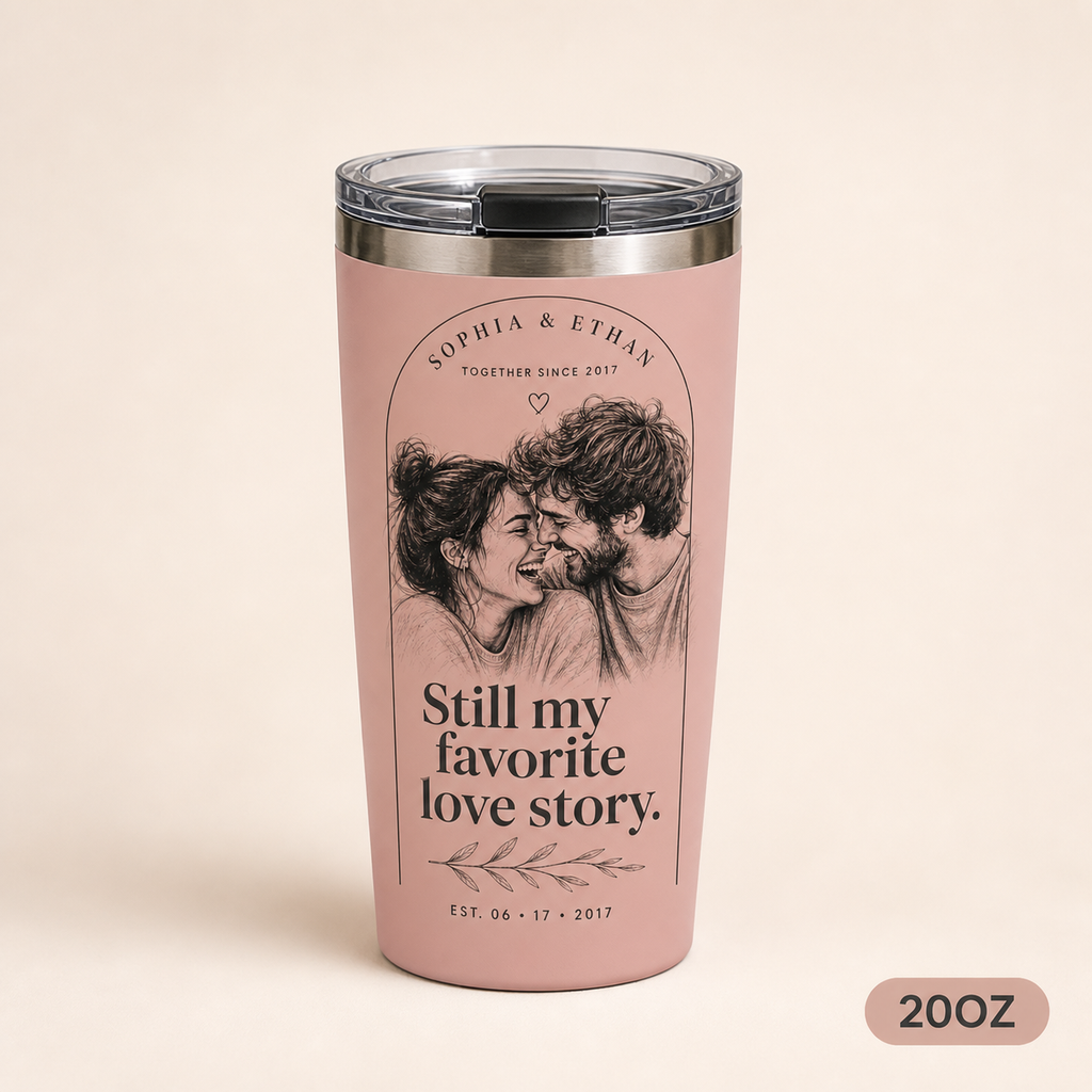 Personalized Favorite Love Story Photo Sketch Tumbler - 20oz