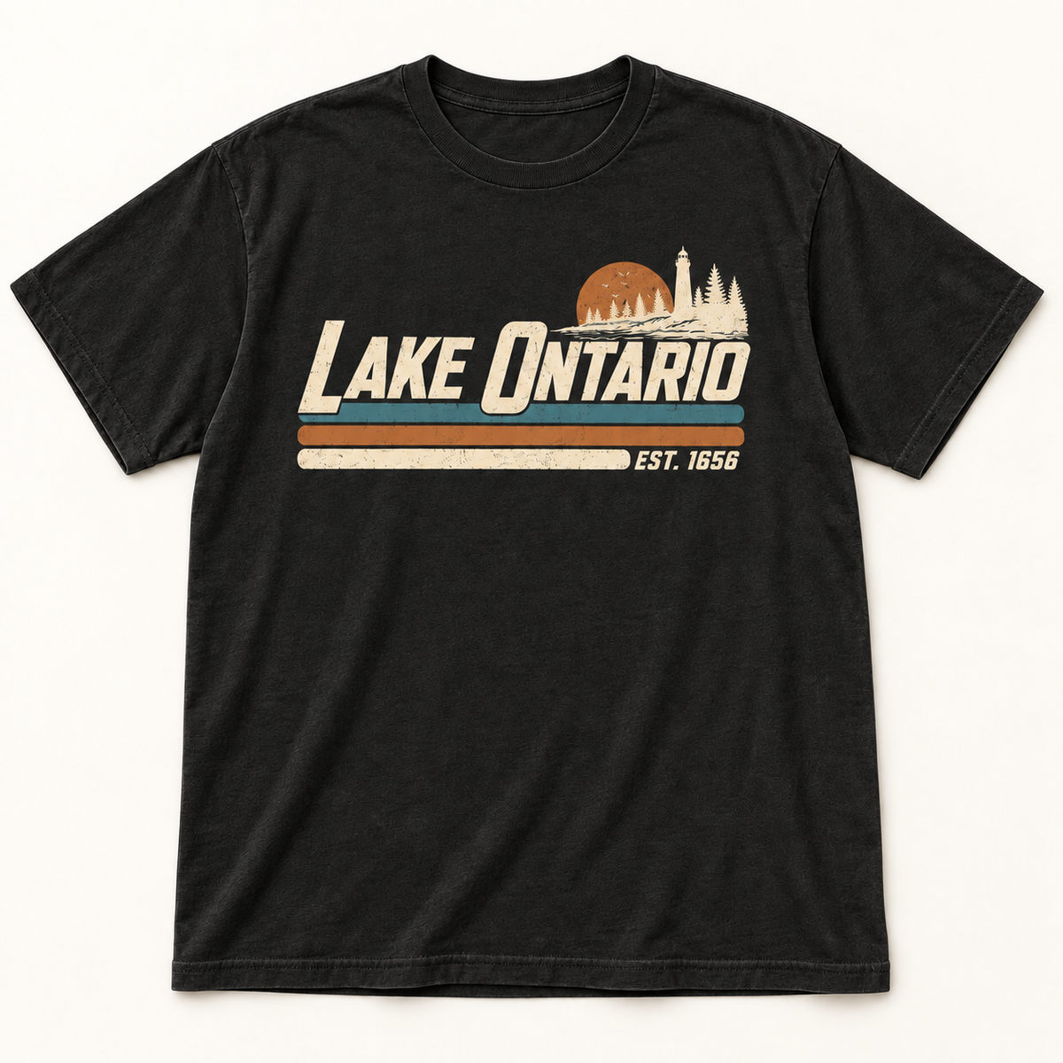 Lake Ontario EST. 1656 Vintage Unisex T-Shirt — Black — front view