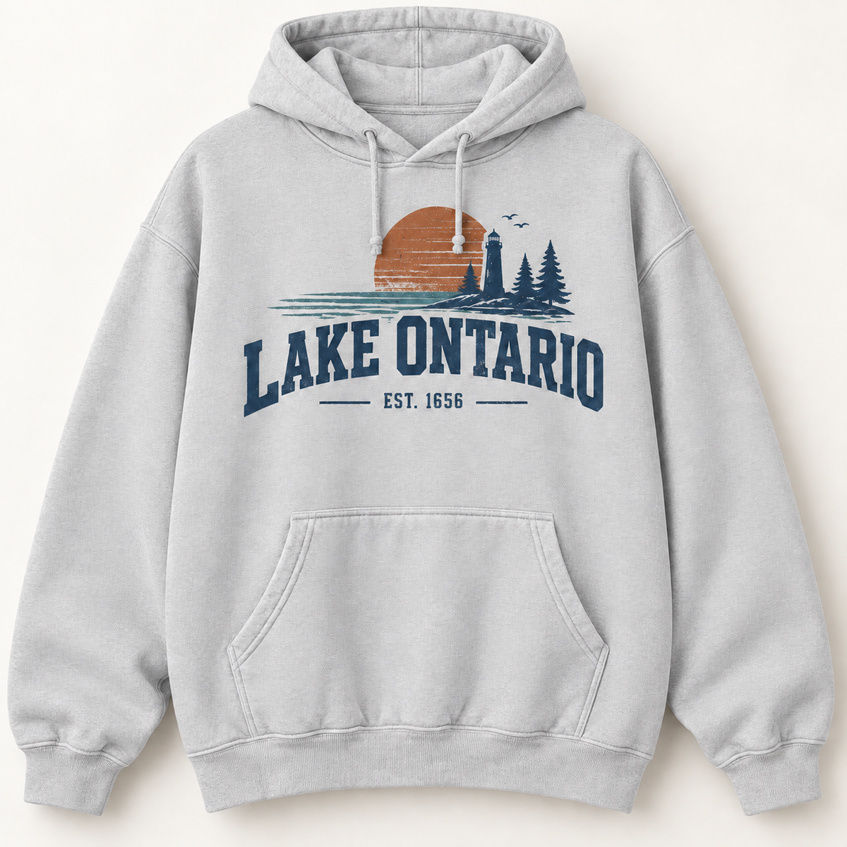 Lake Ontario EST. 1656 Vintage Unisex Hoodie — Heather Gray — front view