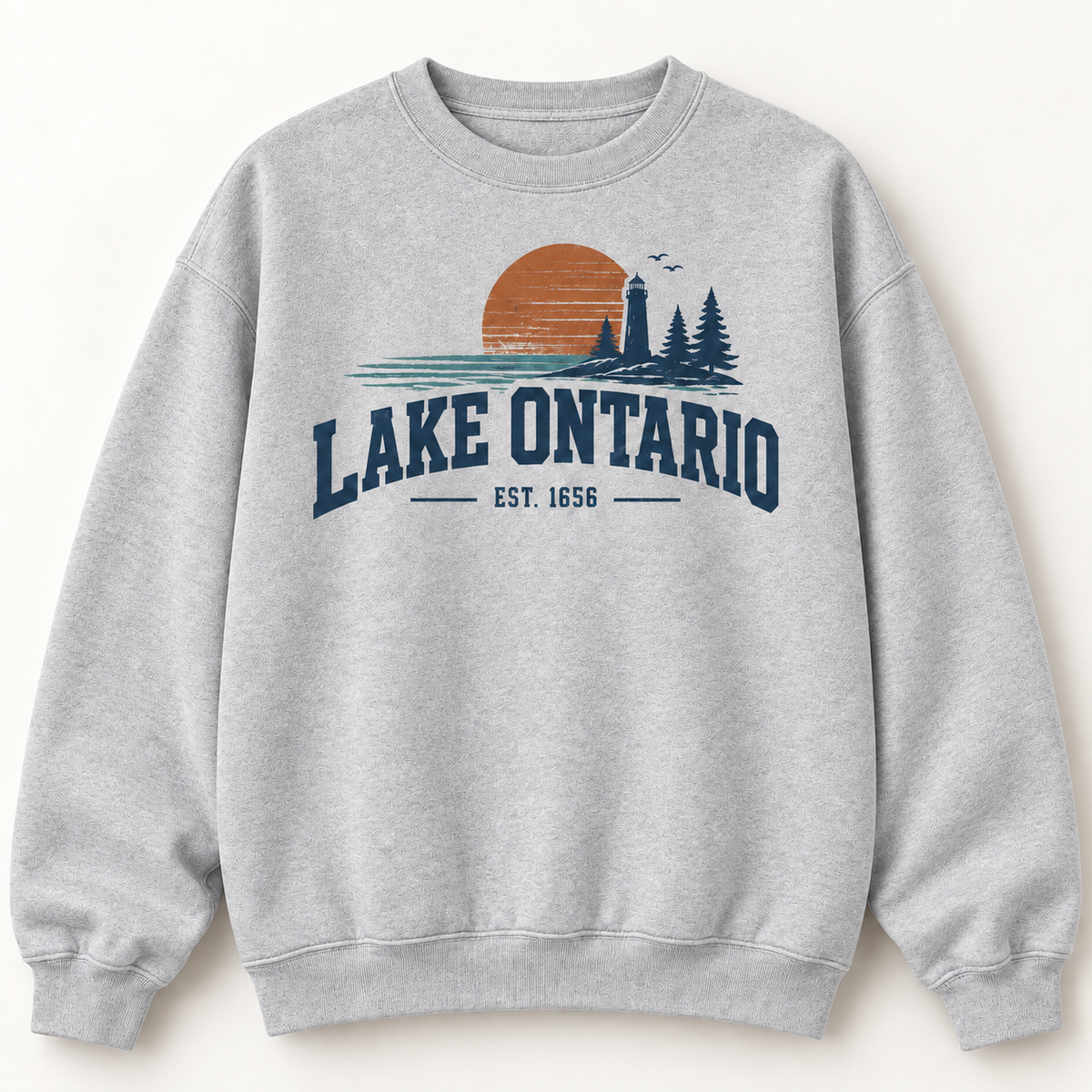 Lake Ontario EST. 1656 Vintage Unisex Sweatshirt — Heather Gray — front view