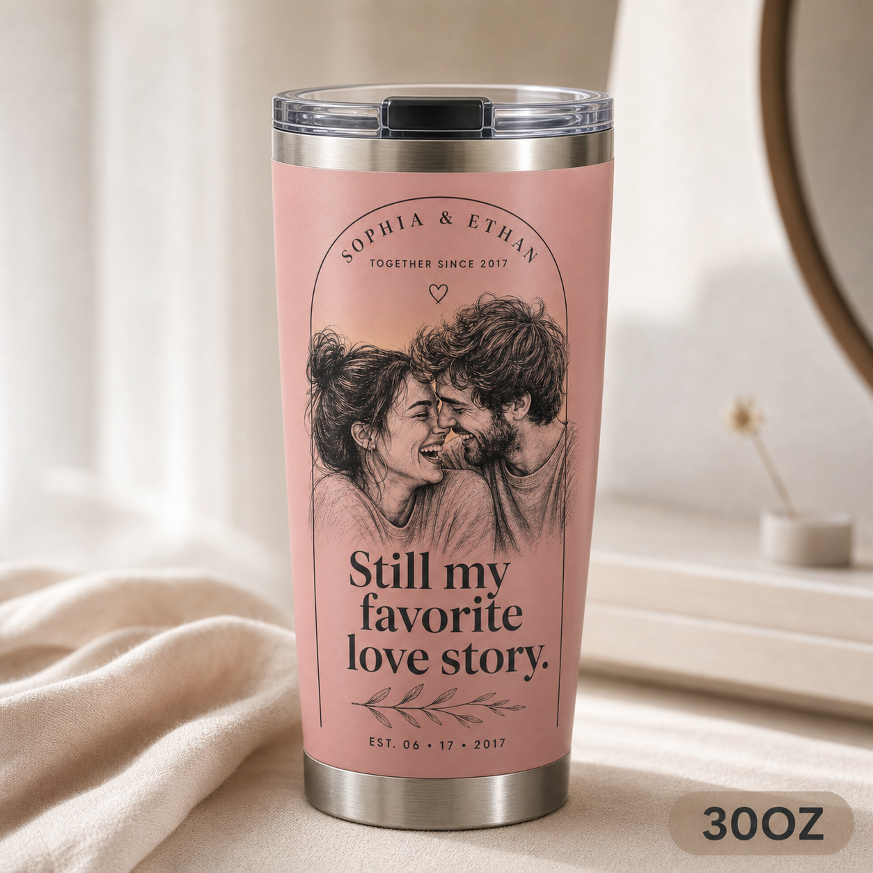 Personalized Favorite Love Story Photo Sketch Tumbler - 30oz