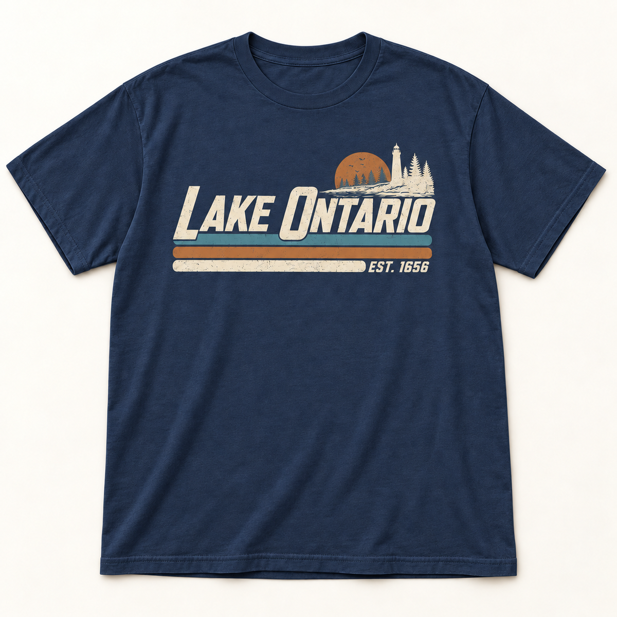Lake Ontario EST. 1656 Vintage Unisex T-Shirt — Navy — front view