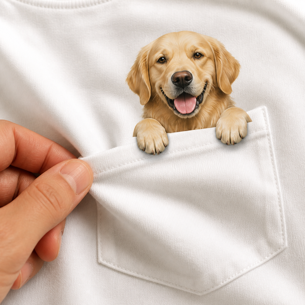 Custom pet-in-pocket print and pocket construction detail