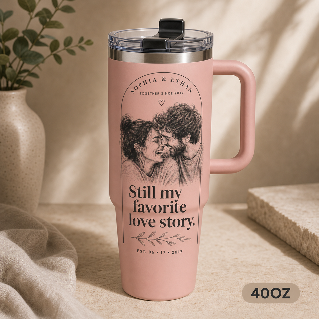 Personalized Favorite Love Story Photo Sketch Tumbler - 40oz