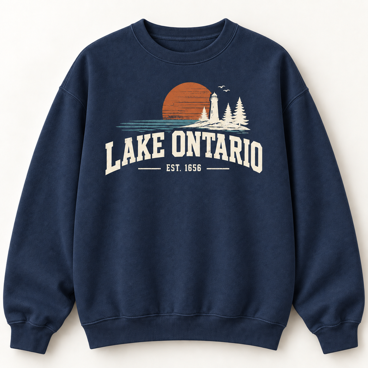 Lake Ontario EST. 1656 Vintage Unisex Sweatshirt — Navy — front view