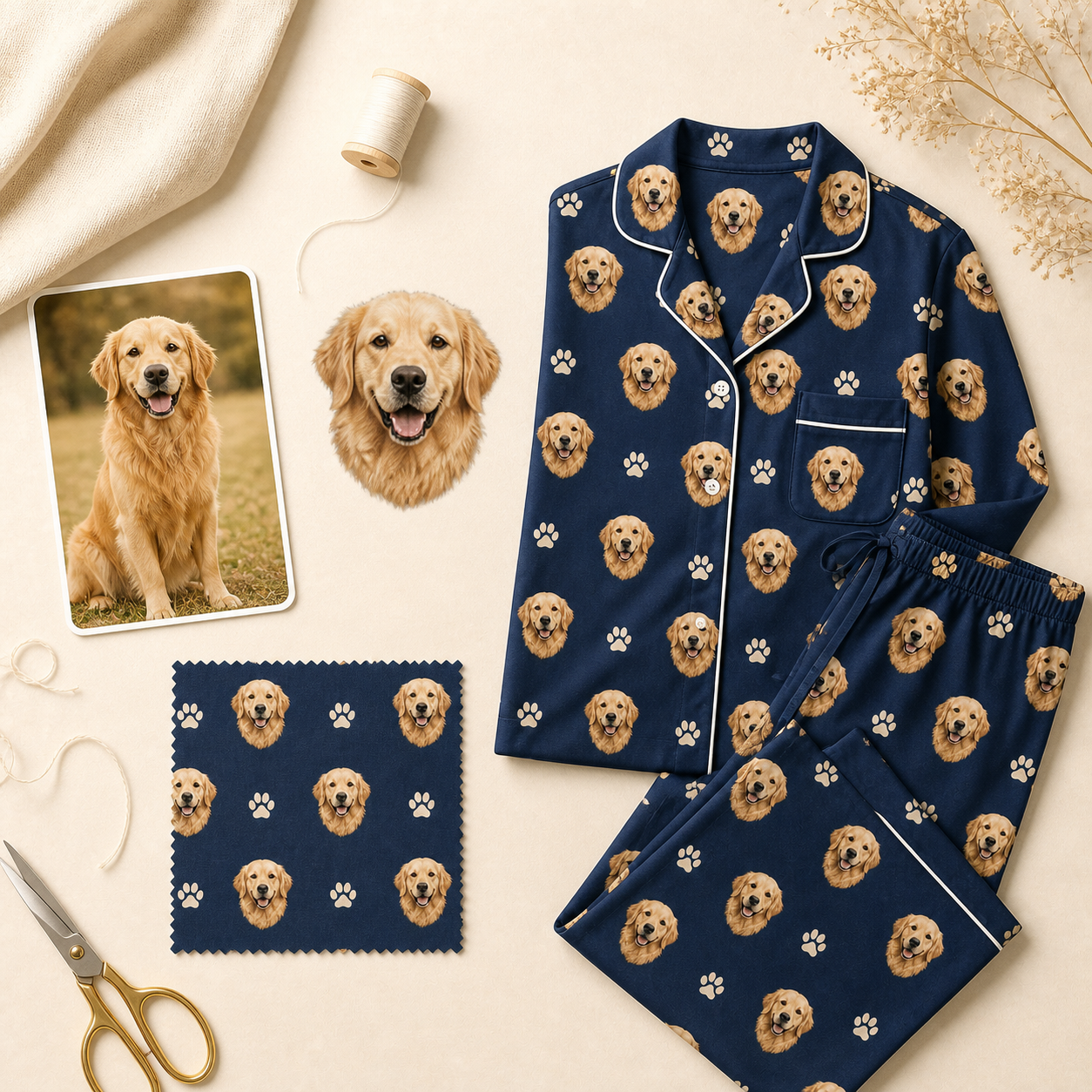 Pet photo transformed into a repeating pajama pattern