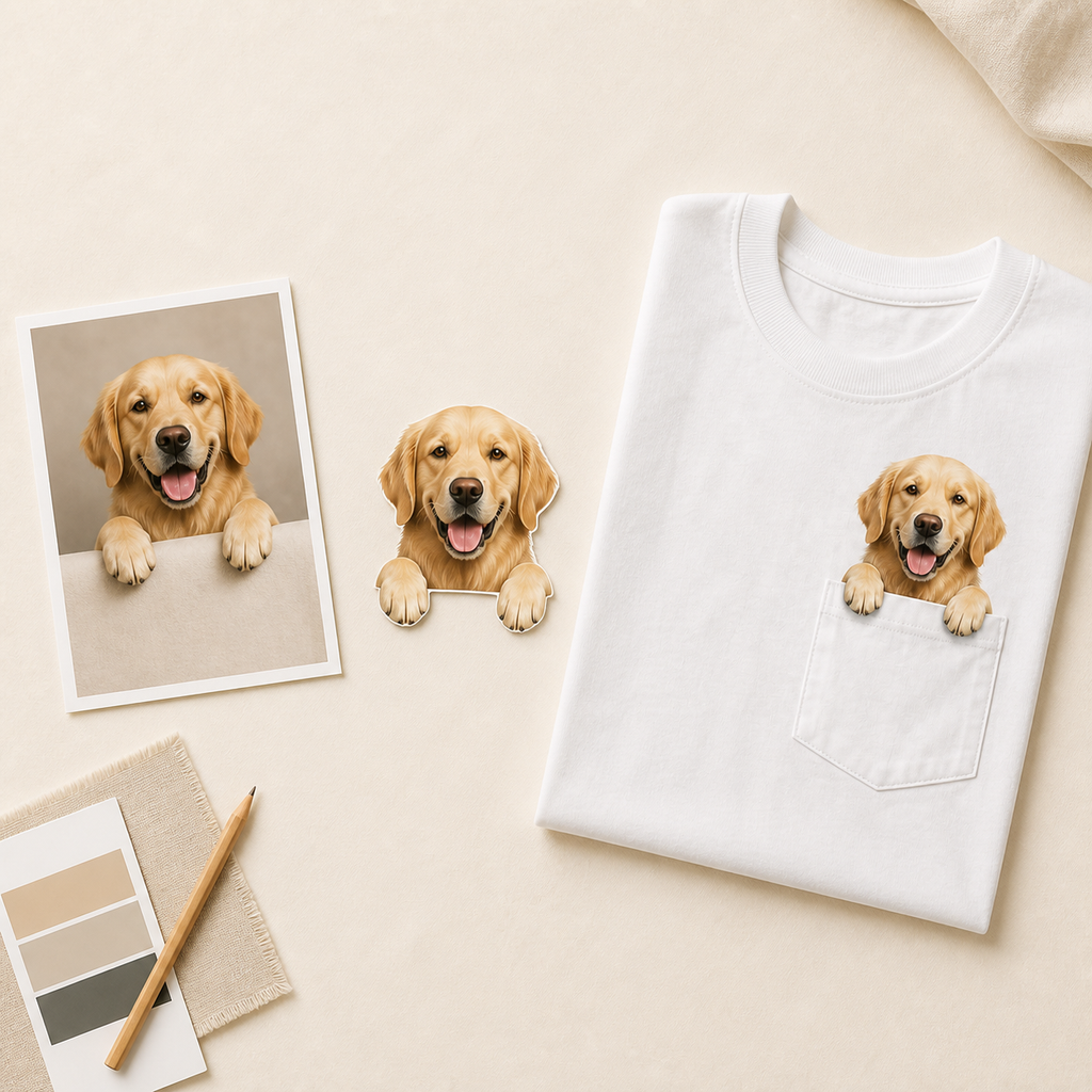 Pet photo transformed into custom pocket artwork