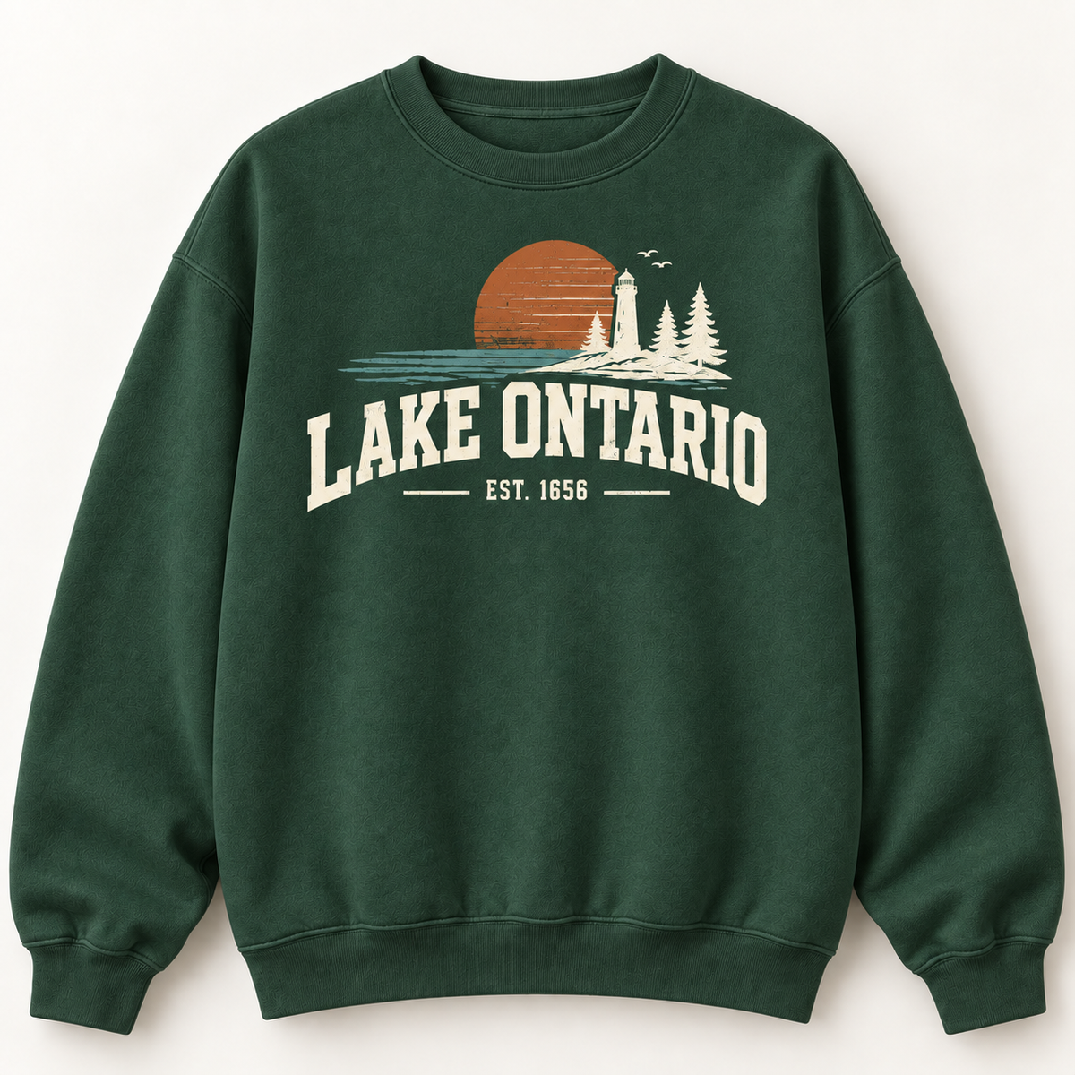 Lake Ontario EST. 1656 Vintage Unisex Sweatshirt — Forest Green — front view