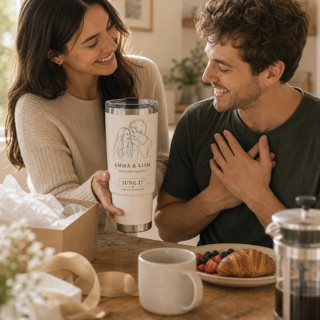 Personalized Our Anniversary Photo Sketch Tumbler - lifestyle