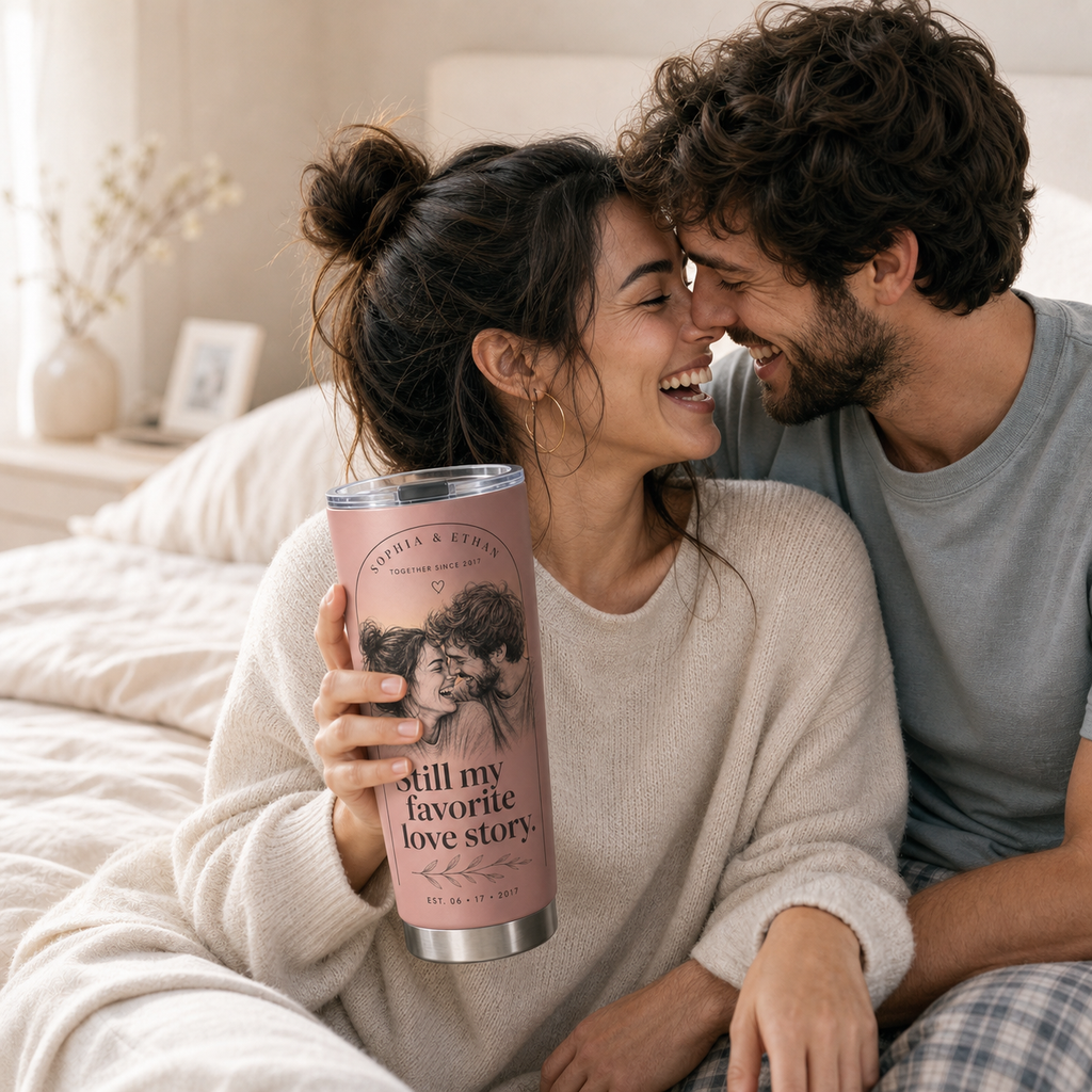 Personalized Favorite Love Story Photo Sketch Tumbler - lifestyle