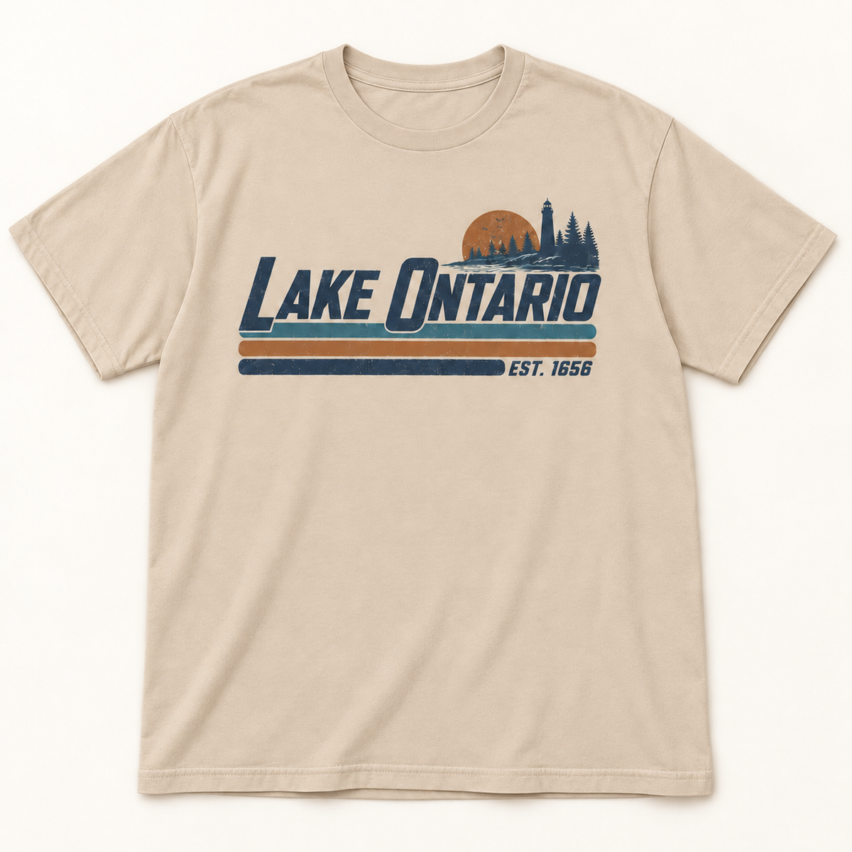 Lake Ontario EST. 1656 Vintage Unisex T-Shirt — Sand — front view