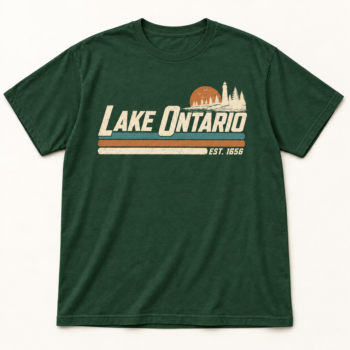 Lake Ontario EST. 1656 Vintage Unisex T-Shirt — Forest Green — front view