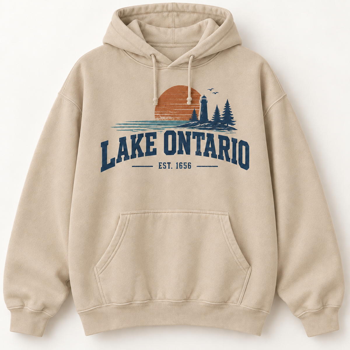 Lake Ontario EST. 1656 Vintage Unisex Hoodie — Sand — front view
