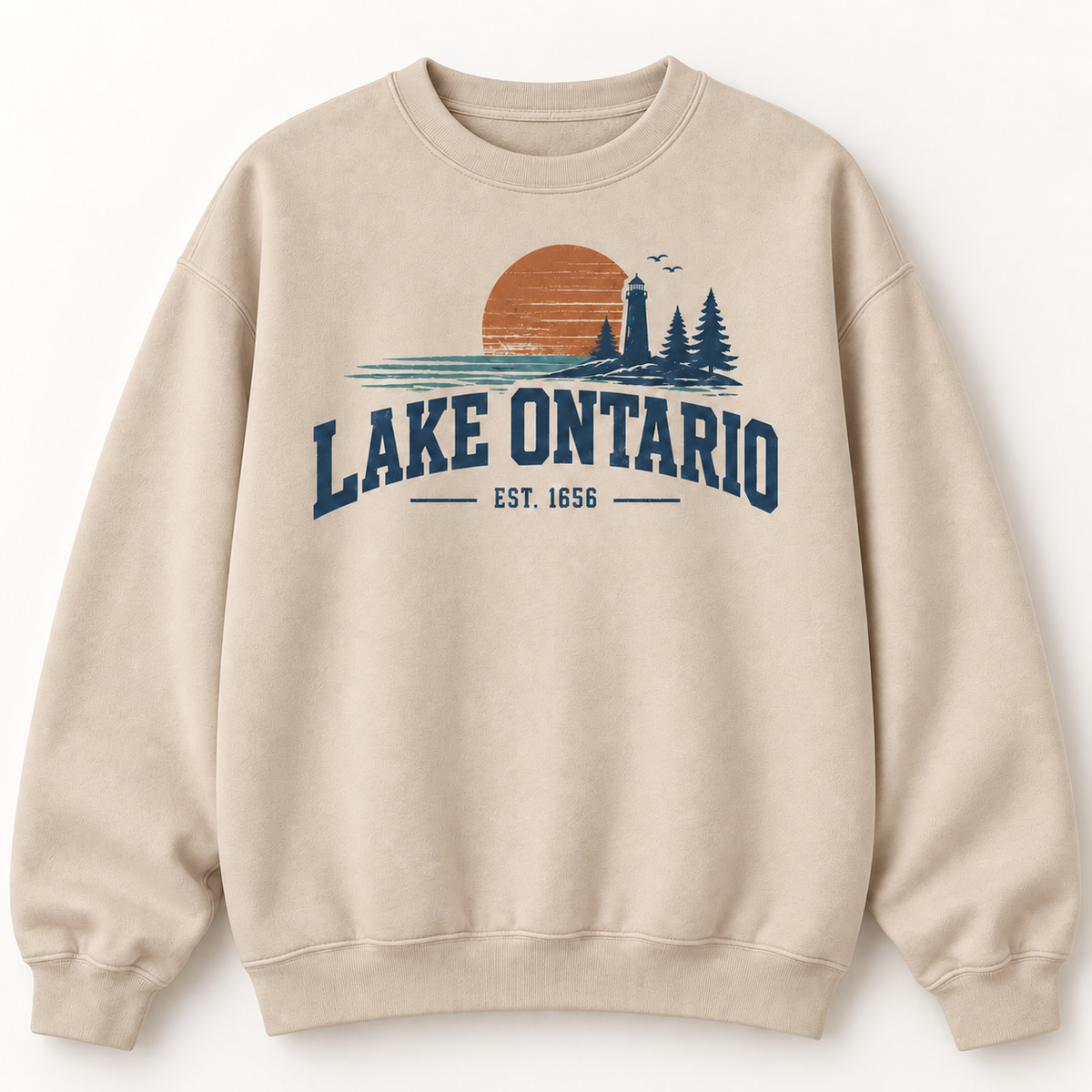Lake Ontario EST. 1656 Vintage Unisex Sweatshirt — Sand — front view