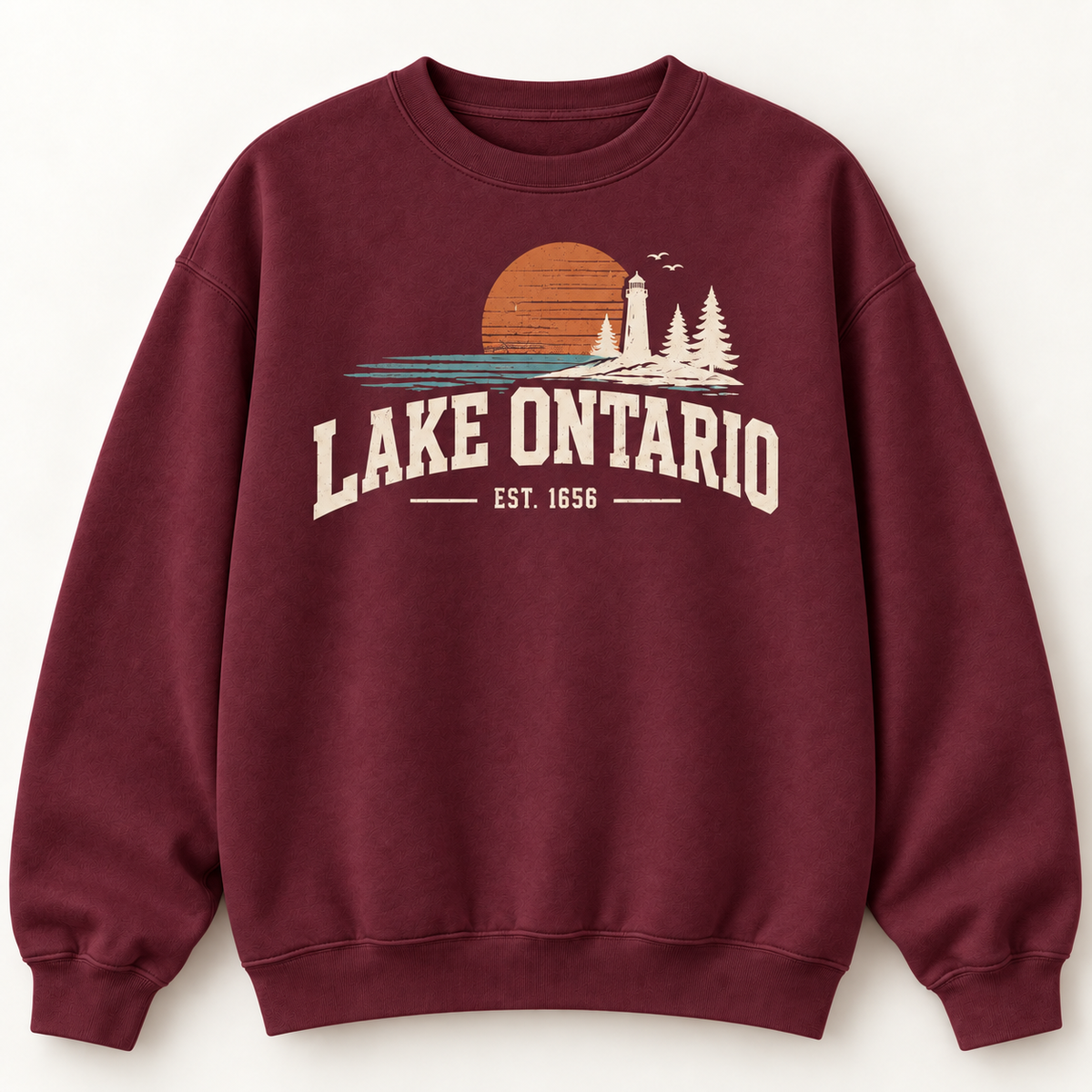 Lake Ontario EST. 1656 Vintage Unisex Sweatshirt — Maroon — front view