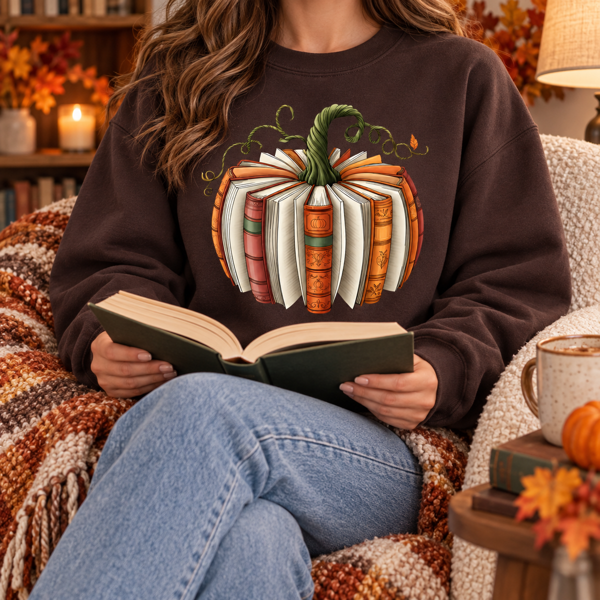 Book Pumpkin Fall Reading Unisex Sweatshirt — cozy autumn reading lifestyle
