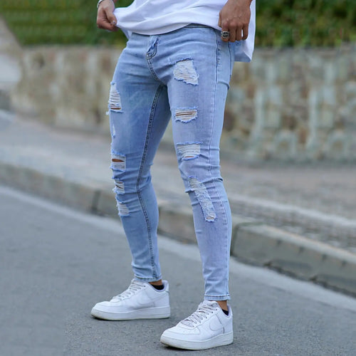 Men's Ripped Stretch Jeans Slim Fit Distressed Skinny Denim