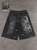 Rhinestone Loose Straight Leg Five-Quarter Shorts