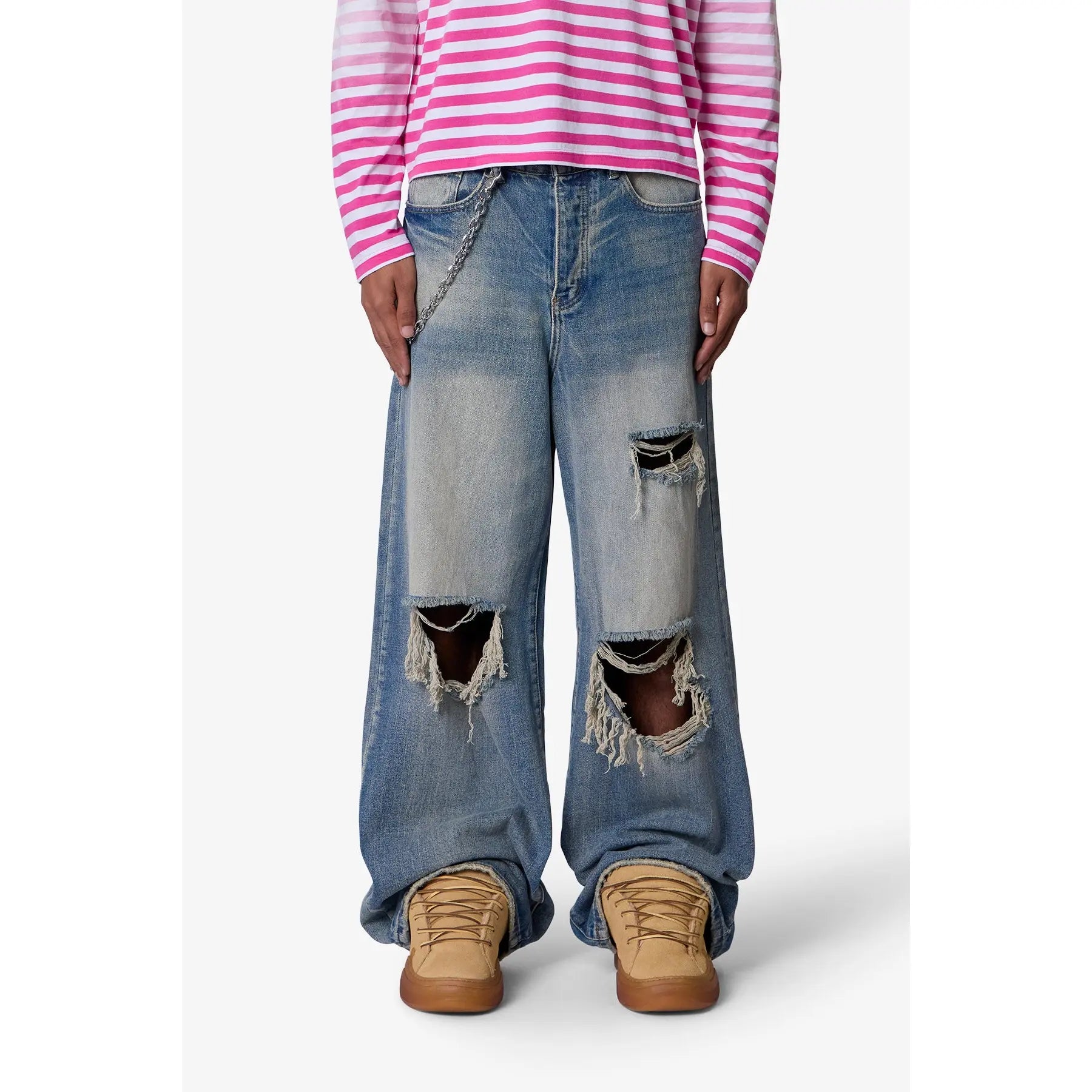 Baggy Wide-Leg Distressed Jeans