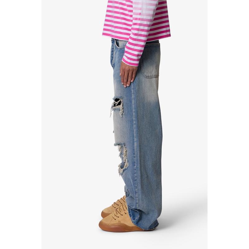 Baggy Wide-Leg Distressed Jeans