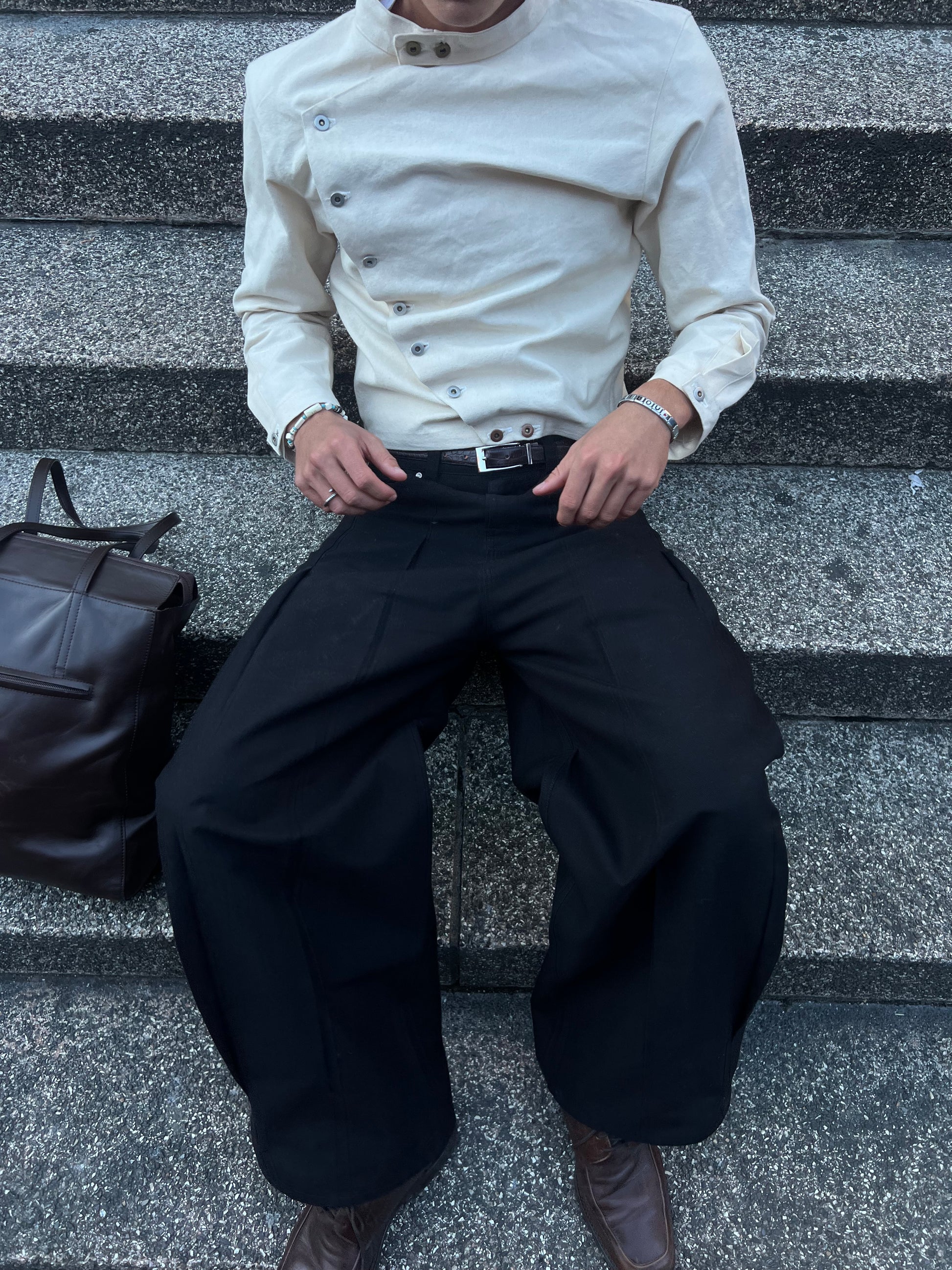 Men’s High-Waist Pleated Wide-Leg Trousers