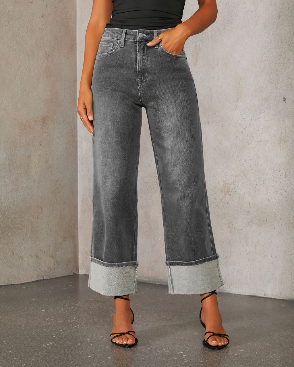 Casual Cuffed Low Rise Jeans