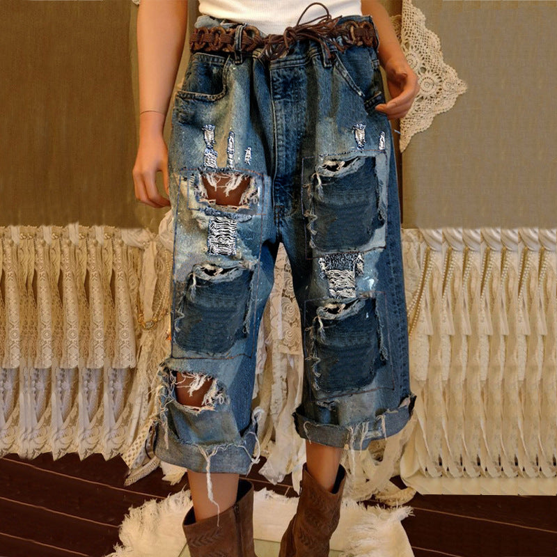Vintage Loose Ripped Cropped Jeans
