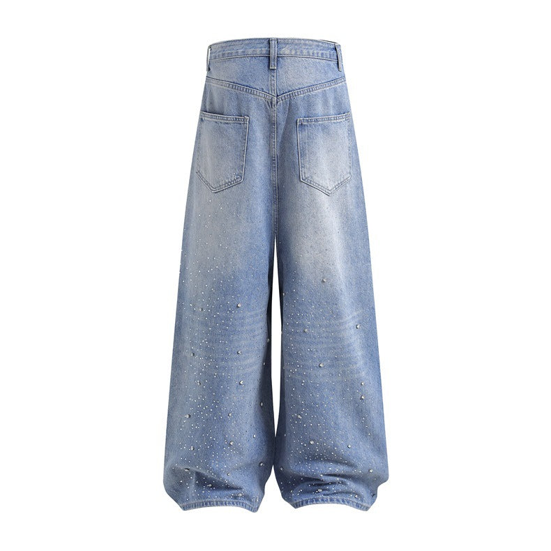 Rhinestone Baggy Wash Jeans