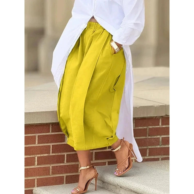 Loose Wide Leg Pleated Pockets Solid Color Pants