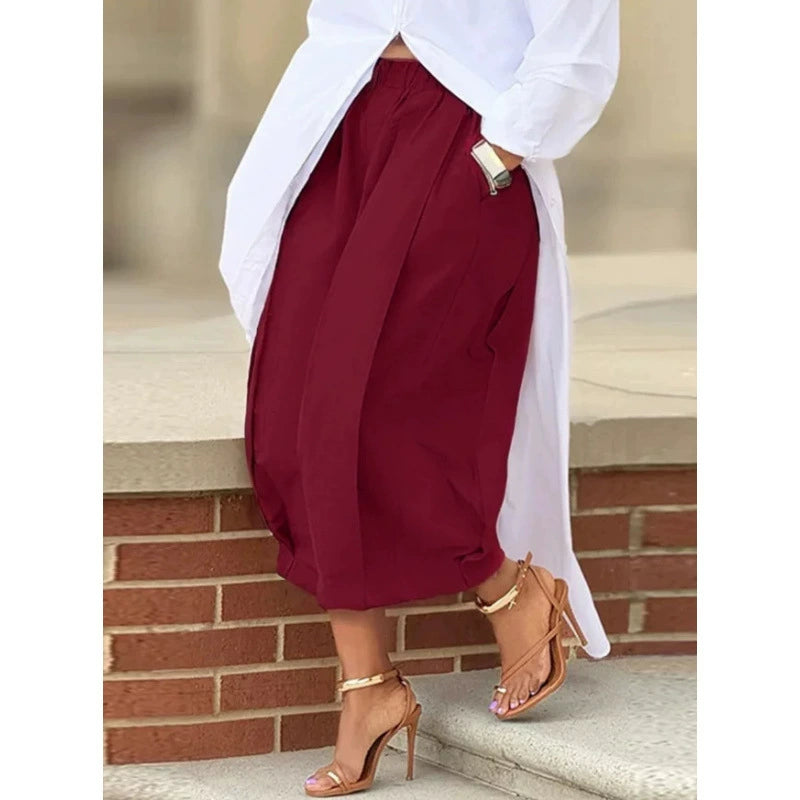 Loose Wide Leg Pleated Pockets Solid Color Pants
