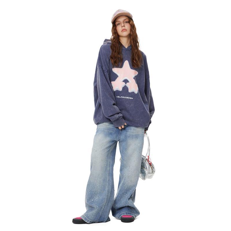 Rhinestone Baggy Wash Jeans