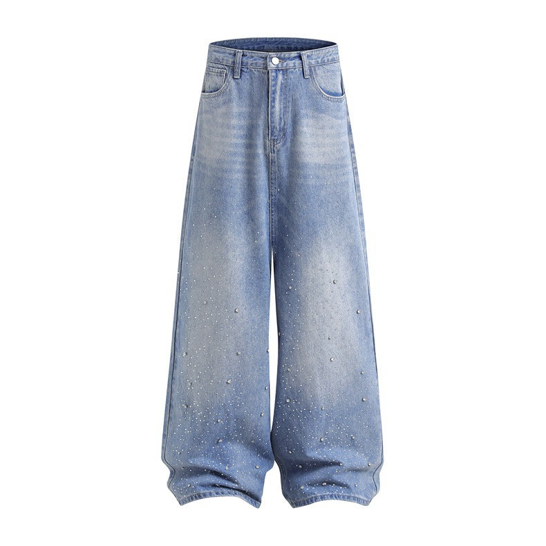Rhinestone Baggy Wash Jeans