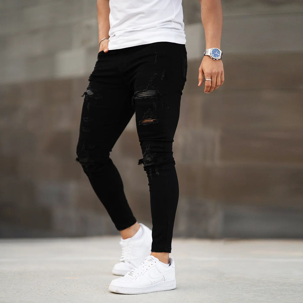 Men's Ripped Stretch Jeans Slim Fit Distressed Skinny Denim