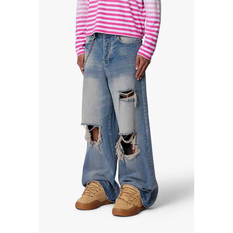 Baggy Wide-Leg Distressed Jeans