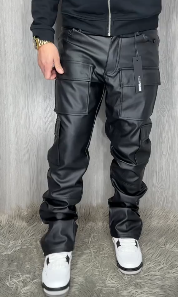 Men's Side Zipper Casual Leather Pants