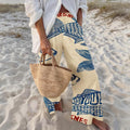 Women's Retro Nautical-Style Sardine Print Wide-Leg Pants