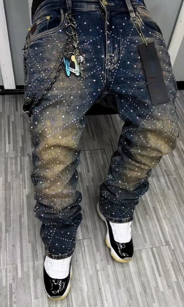 Trendy Sparkling Rhinestone Casual Jeans