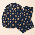 Navy personalized pajama set with one pet face pattern