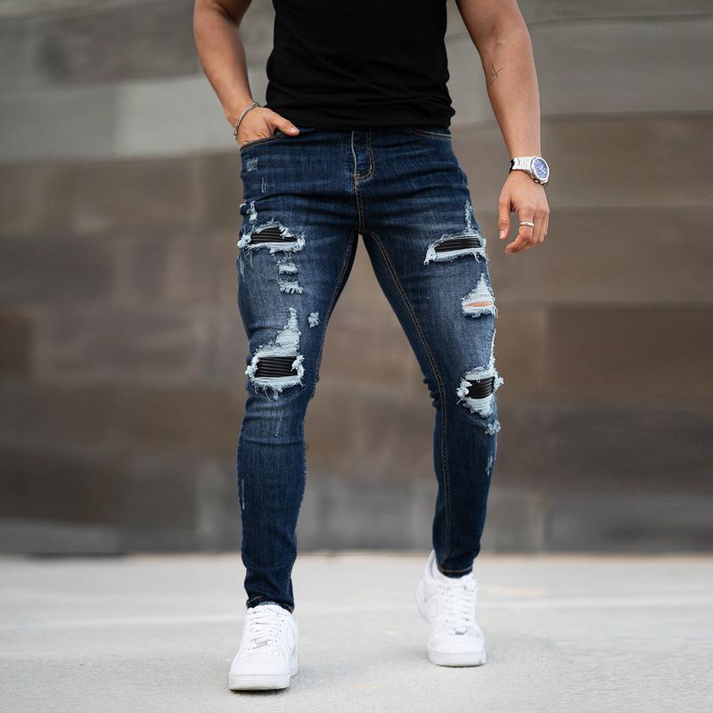 Men's Ripped Stretch Jeans Slim Fit Distressed Skinny Denim
